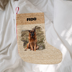 Meia De Natal Pequena Beige burlap name, foto moderna