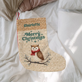 Meia De Natal Pequena Beige burlap owname retro Feliz Natal