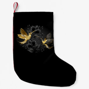 Meia De Natal Pequena Beija-flor Preto e Dourado