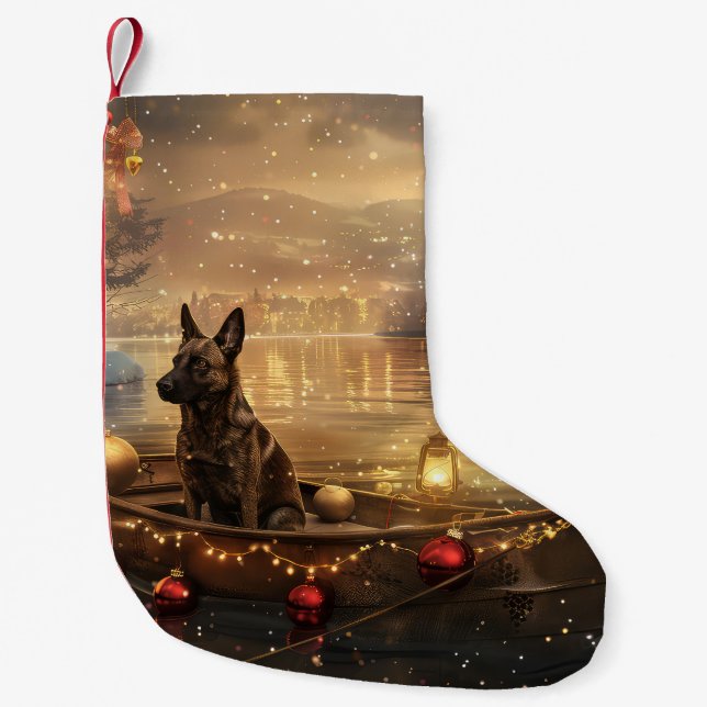 Meia De Natal Pequena Belga Malinoi Natal Voyage Festiva (Frente)