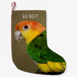 Meia De Natal Pequena Belo Papagaio Branco Caique Posicionando