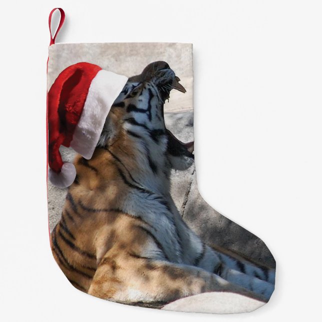 Meia De Natal Pequena Bengal Tiger Santa Claus (Frente)