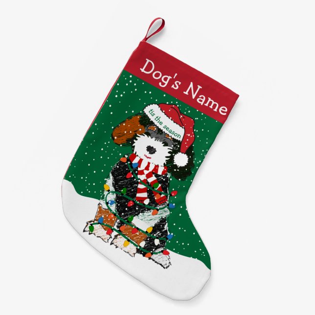 Meia De Natal Pequena Bernedoodle de Luzes de Natal Personalizadas (Frente (Pendurada))