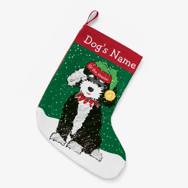 Meia De Natal Pequena Bernedoodle Elf de Natal Personalizado (Frente (Pendurada))