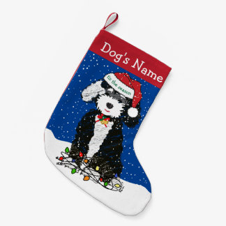 Meia De Natal Pequena Bernedoodle, Luzes de Natal Tangidas Personalizada