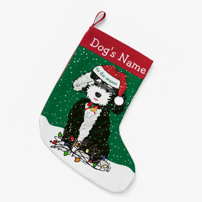 Meia De Natal Pequena Bernedoodle Malvado Personalizado (Frente (Pendurada))