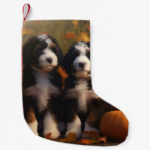 Meia De Natal Pequena Bernedoodle Puppy Autumn Delight Pumpkin