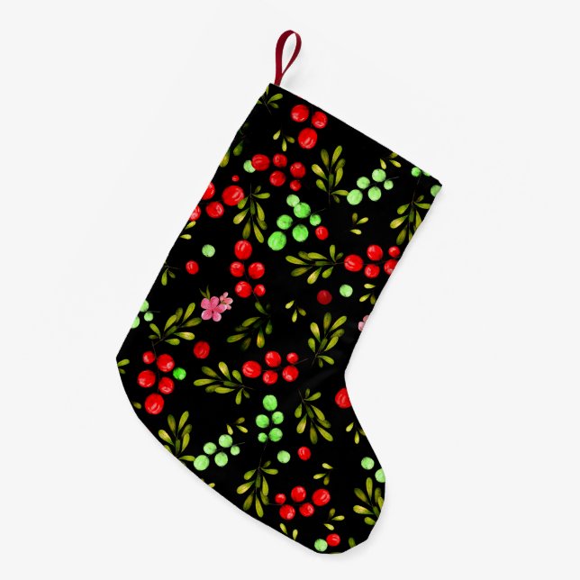 Meia De Natal Pequena Berries Pattern (Frente (Pendurada))