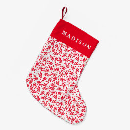 Meia De Natal Pequena Berries Red and White Holly |