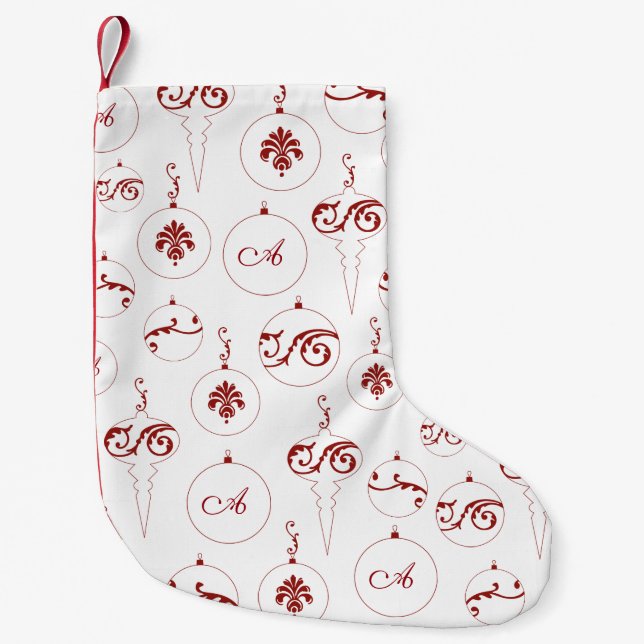 Meia De Natal Pequena Berry Red Monograma Bauble Ornament (Frente)