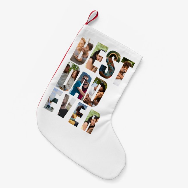 Meia De Natal Pequena Best Dad Ever | Photo Collage Placeholder Template (Frente (Pendurada))
