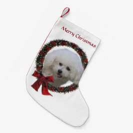 Meia De Natal Pequena Bichon Frise Christmas
