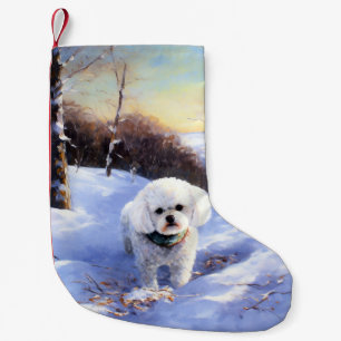 Meia De Natal Pequena Bichon Frise Deixe Nevar Natal