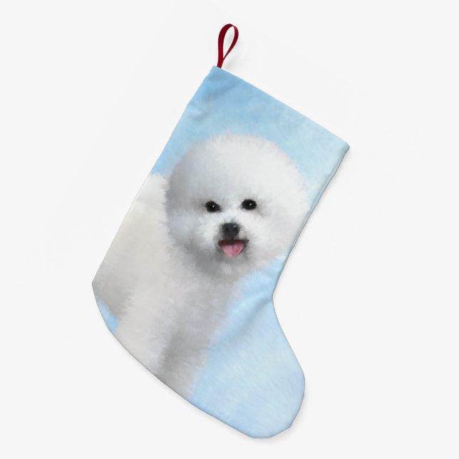 Meia De Natal Pequena Bichon Frise Painting - Cute Original Dog Art (Frente (Pendurada))