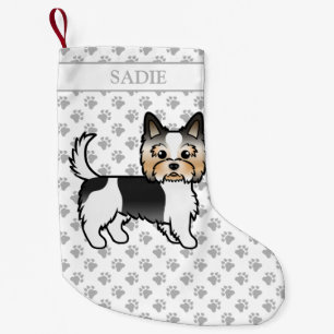 Meia De Natal Pequena Biewer Terrier Yorkie Cute Cartoon Cachorro e Nome