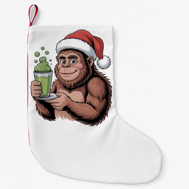 Meia De Natal Pequena Bigfoot Papais noeis Engraçados Sasquatch Segurand (Frente)