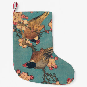 Meia De Natal Pequena Birds Flowers Hokusai Art Japonês