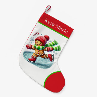 Meia De Natal Pequena Biscoito de Gengibre de Patinação no Gelo Festivo