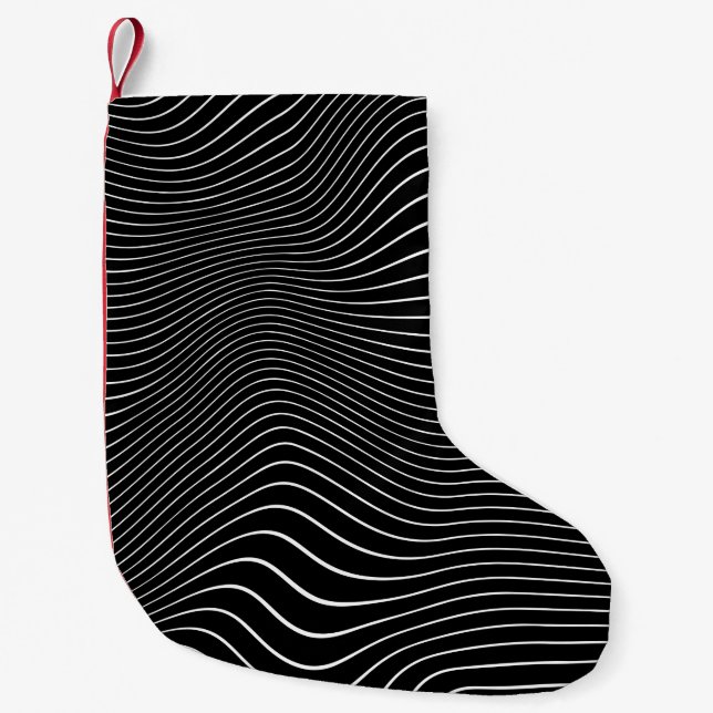 Meia De Natal Pequena Black and white Psychedelic Linear Wavy Background (Frente)