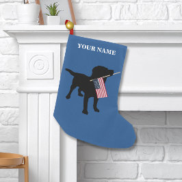 Meia De Natal Pequena Black Lab Dog with USA American Flag, 4 de julho
