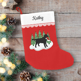 Meia De Natal Pequena Black Labrador Christmas Evergreen Trees
