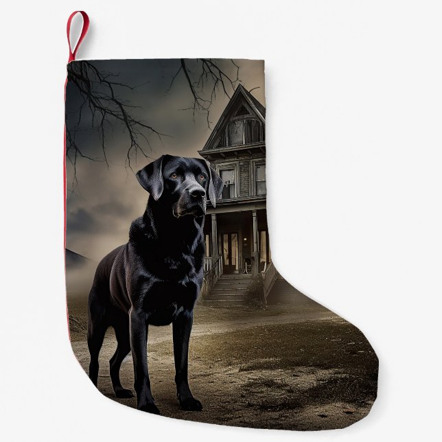 Meia De Natal Pequena Black Labrador Halloween Scary (Frente)