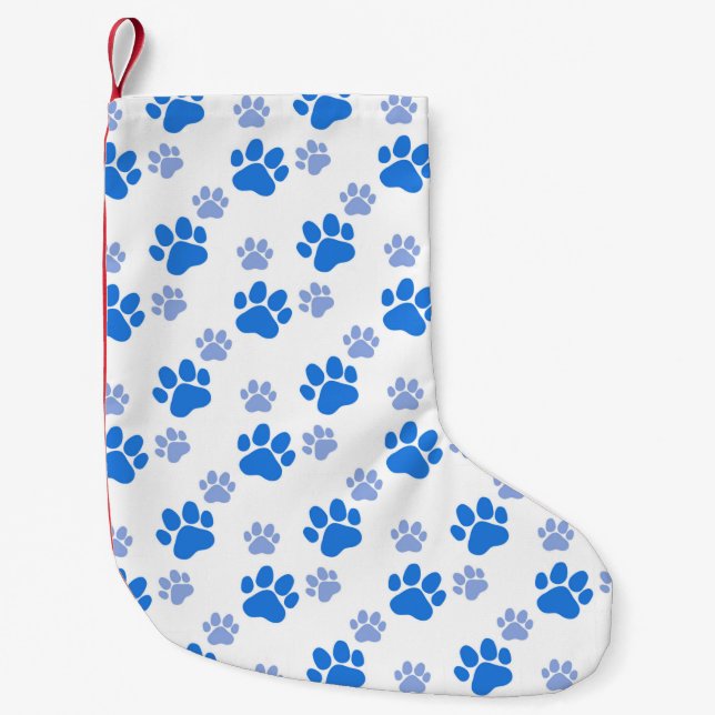 Meia De Natal Pequena Blue Dog Paw Print Simple Animal Lover Puppies (Frente)