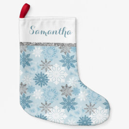 Meia De Natal Pequena Blue E Prata De Inverno Personalizados