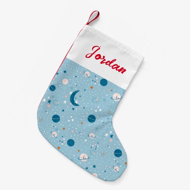 Meia De Natal Pequena Blue Sky & Space Pattern (Frente (Pendurada))
