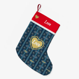 Meia De Natal Pequena Blue Stripe LOVE Xmas Stocks pela Poeta Adiela Ako