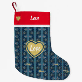 Meia De Natal Pequena Blue Stripe LOVE Xmas Stocks pela Poeta Adiela Ako