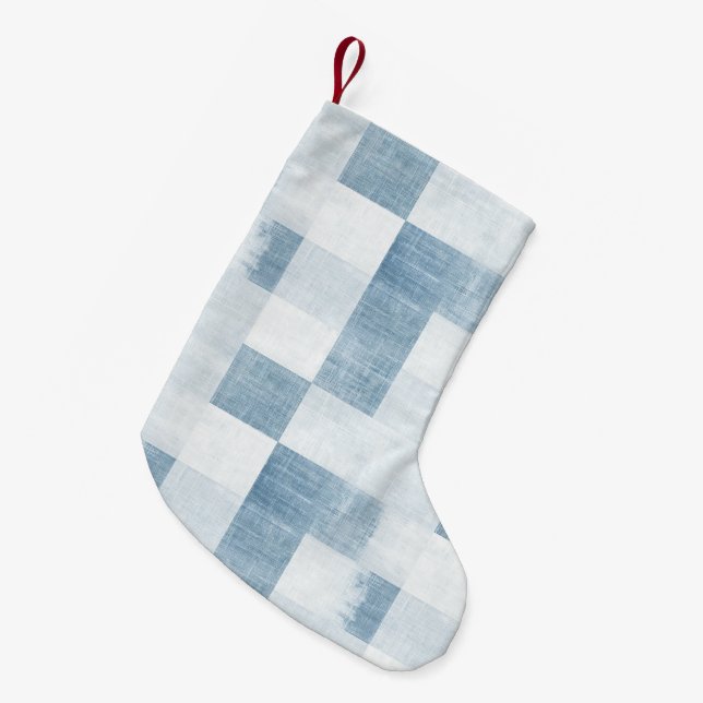 Meia De Natal Pequena Blue White Denim Jean Christmas (Frente (Pendurada))