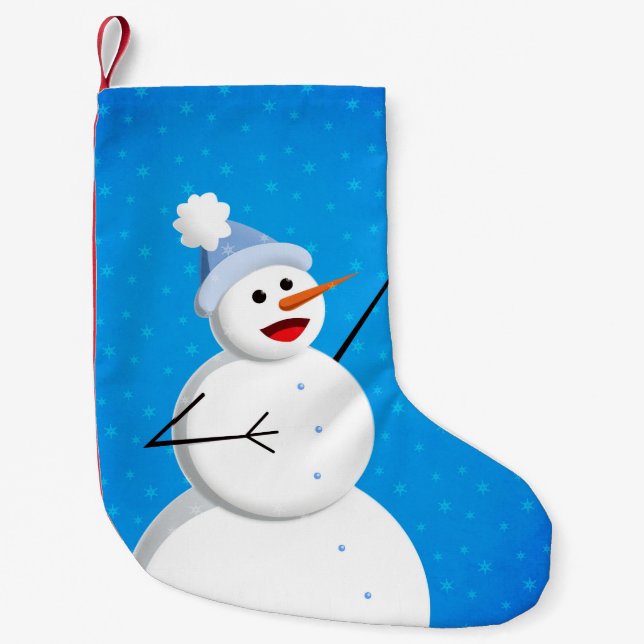 Meia De Natal Pequena Blue Winter Happy Snowman (Frente)