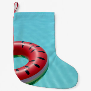 Meia De Natal Pequena Boia salva-vidas vermelha e verde na piscina de na