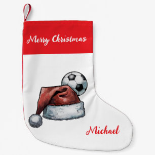 Meia De Natal Pequena Bola de futebol de Natal personalizada com chapéu