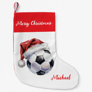 Meia De Natal Pequena Bola de futebol de Natal personalizada com chapéu