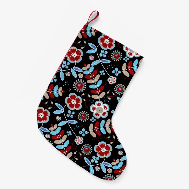 Meia De Natal Pequena Bold Folk Floral Pattern (Frente (Pendurada))
