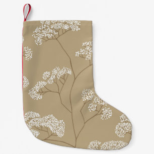 Meia De Natal Pequena Bolhas de flores brancas pequenas em cor bege pale