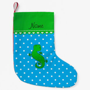 Meia De Natal Pequena Bolinhas azuis da lagartixa de nome personalizado