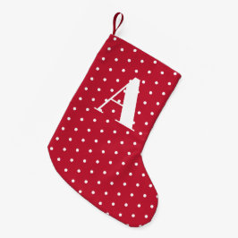 Meia De Natal Pequena Bolinhas Monogramas vermelhos de lado duplo