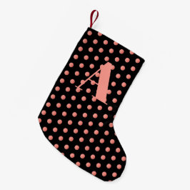 Meia De Natal Pequena Bolinhas Pretas de Cor de Água Dourada com Rosa de