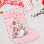 Meia De Natal Pequena Bolinhas Rosa Snowman - Parada de Natal Personaliz<br><div class="desc">Bolinhas Pink Vintage Snowman,  de Natal Personalizado. Pronto para ser personalizado!</div>