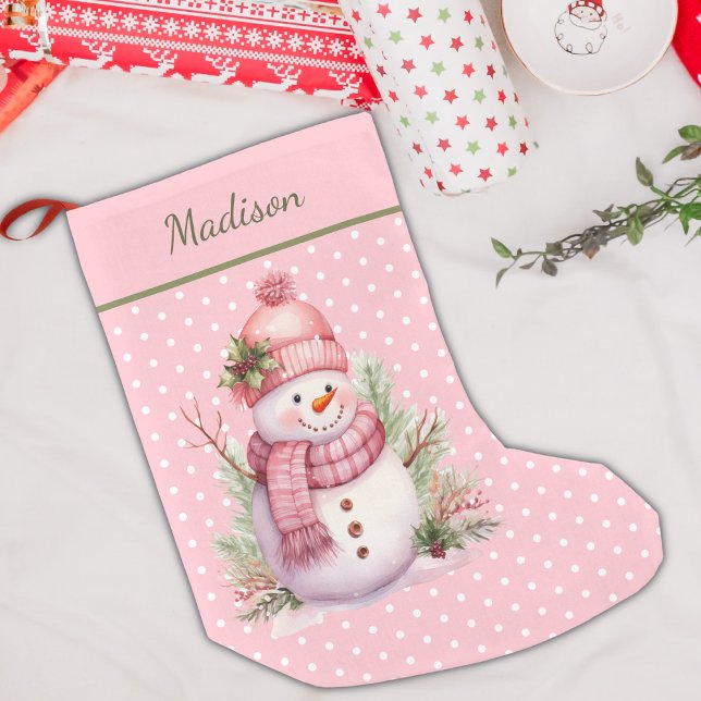 Meia De Natal Pequena Bolinhas Rosa Snowman - Parada de Natal Personaliz (Criador carregado)