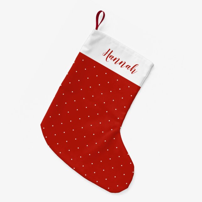 Meia De Natal Pequena Bolinhas vermelha e branca (Frente (Pendurada))