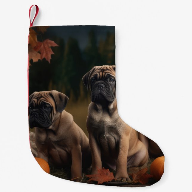 Meia De Natal Pequena Bolmastiff Puppy Autumn Delight Pumpkin (Frente)