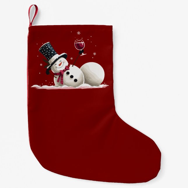 Meia De Natal Pequena Boneco de Neve Com Presente de Natal com Vinho Fér (Frente)