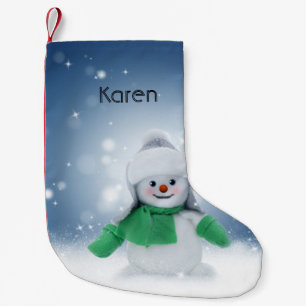 Meia De Natal Pequena Boneco de neve com um cachecol verde