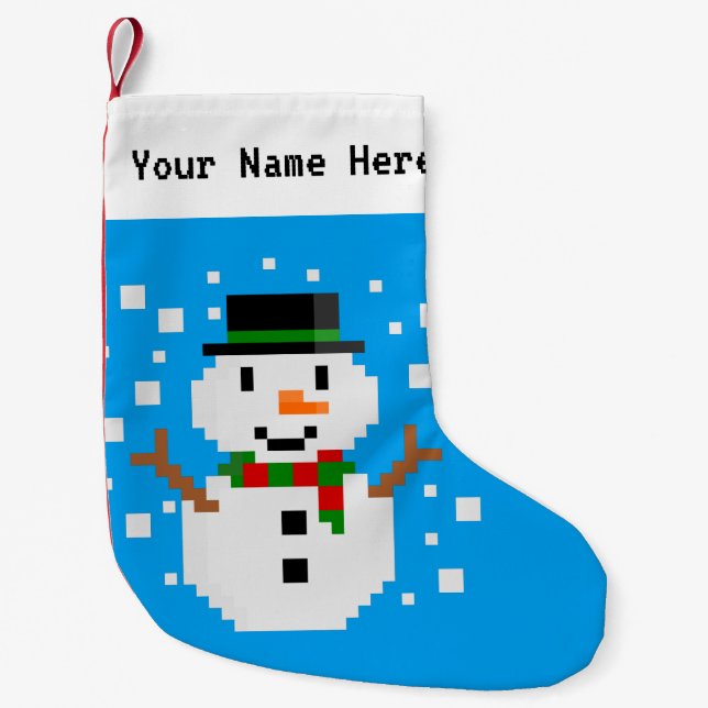 Meia De Natal Pequena Boneco de Neve de Pixel Art 1 (Frente)