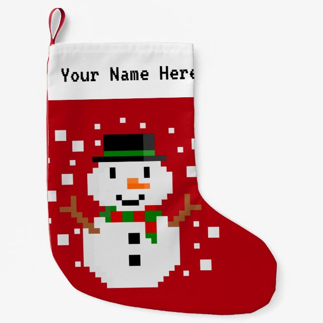 Meia De Natal Pequena Boneco de Neve em Pixel Art 2 (Frente)