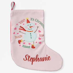 Meia De Natal Pequena Boneco de Neve Feliz Natal Rosa